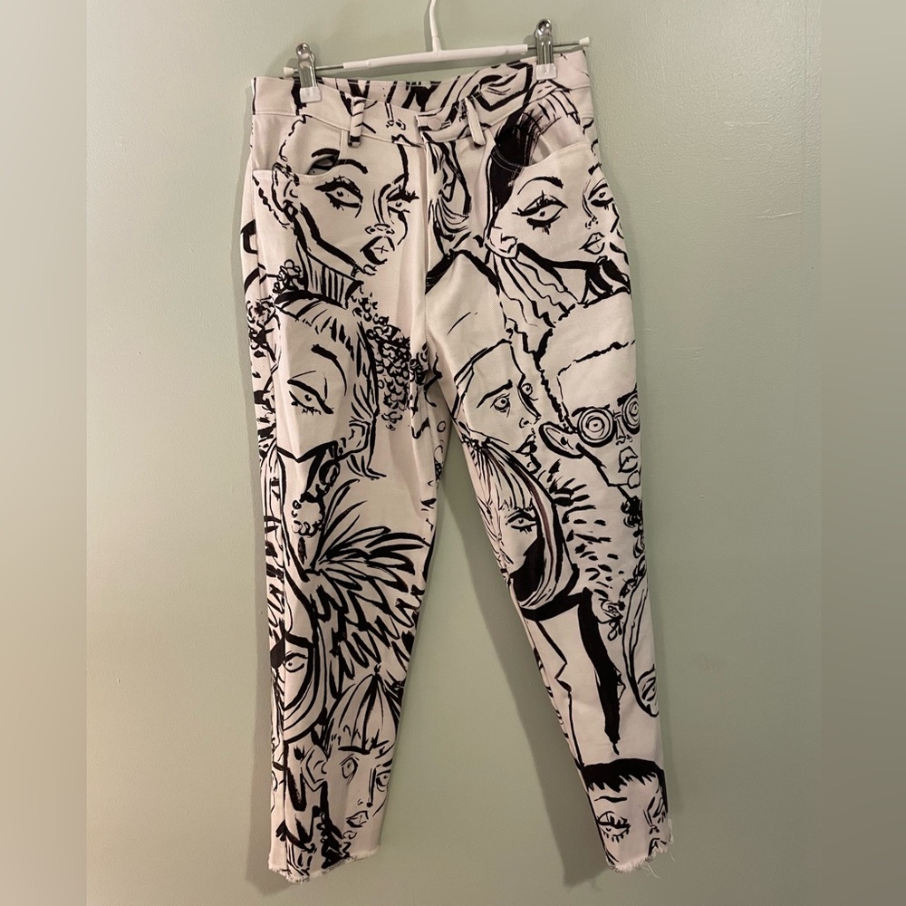 Abstract Print Denim Jean Pants